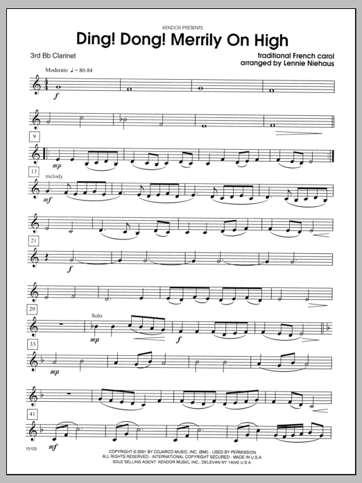 Download Niehaus Ding! Dong! Merrily On High - Clarinet Sheet Music