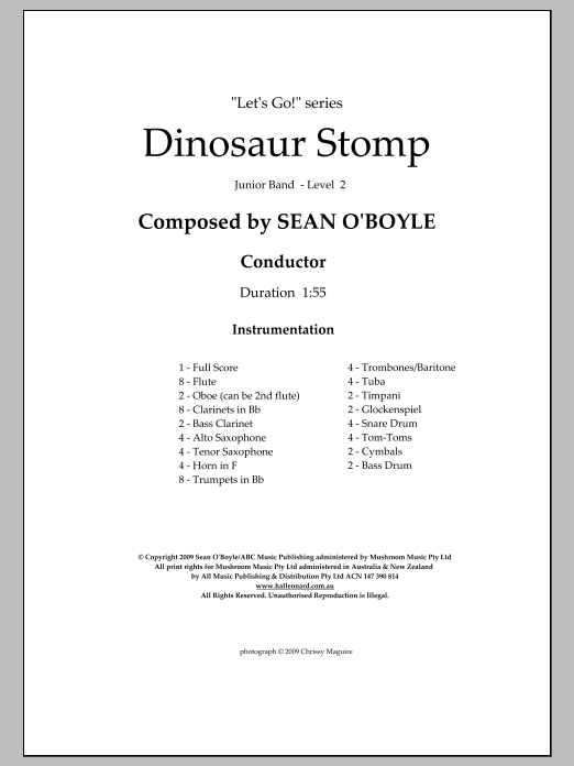 Download Sean O'Boyle Dinosaur Stomp - Score Sheet Music