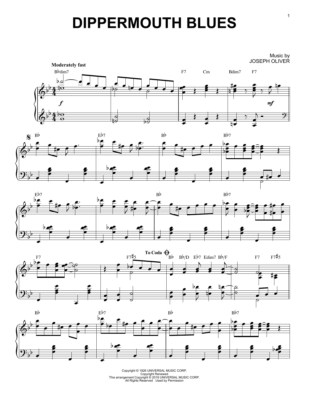Download Louis Armstrong Dippermouth Blues [Jazz version] Sheet Music