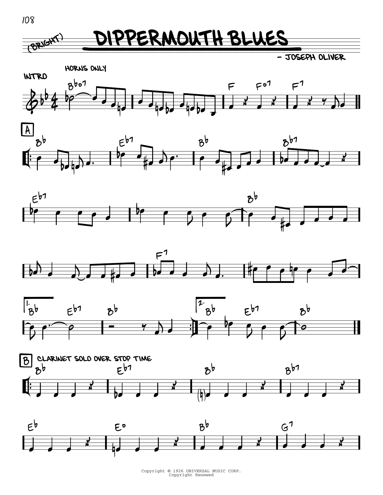 Download Louis Armstrong Dippermouth Blues Sheet Music