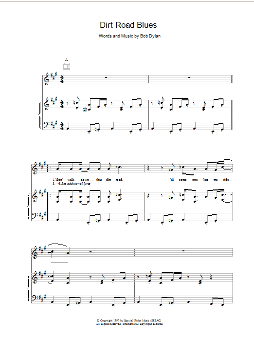 Bob Dylan Dirt Road Blues sheet music notes printable PDF score