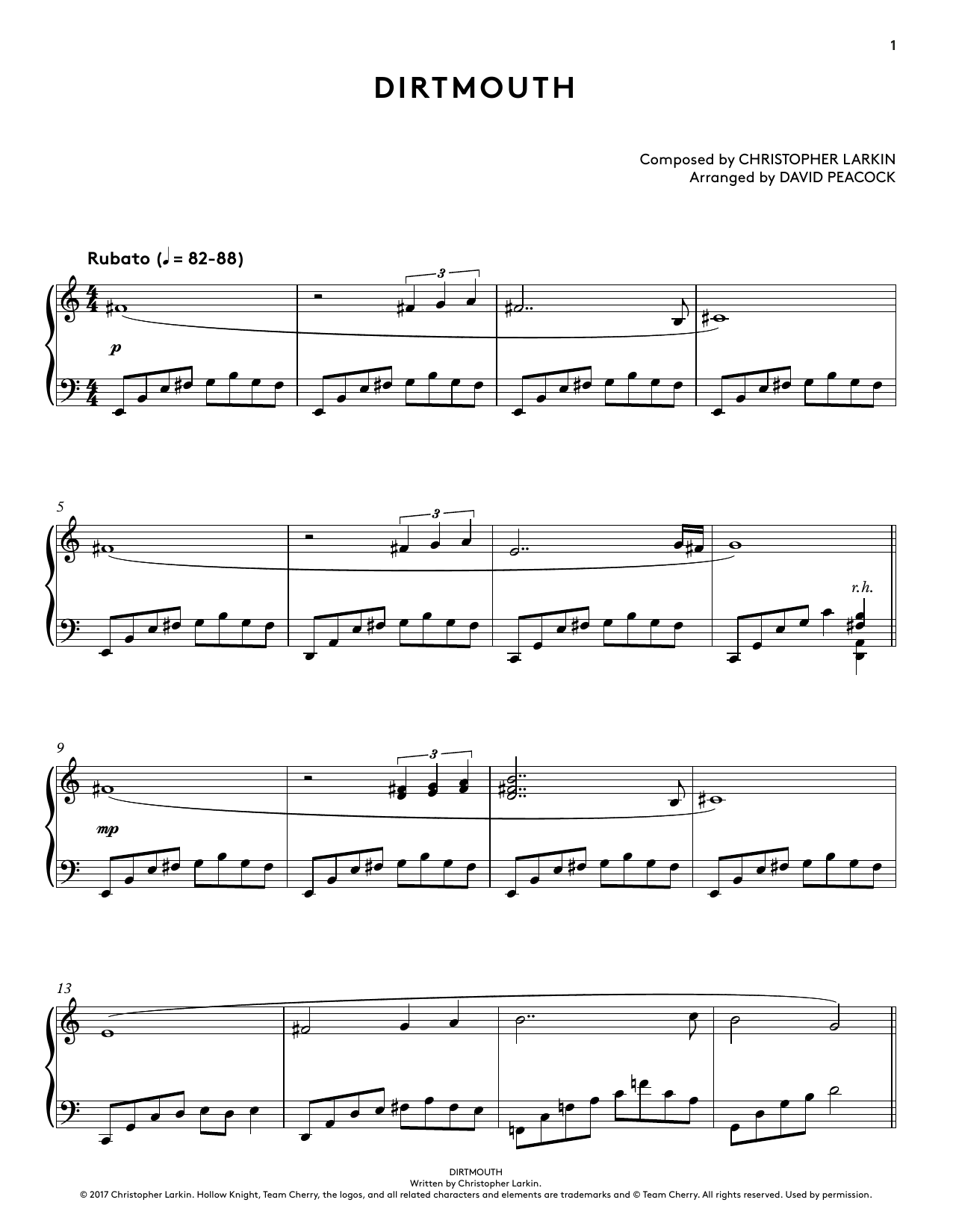 Download Christopher Larkin Dirtmouth (from Hollow Knight Piano Col Sheet Music