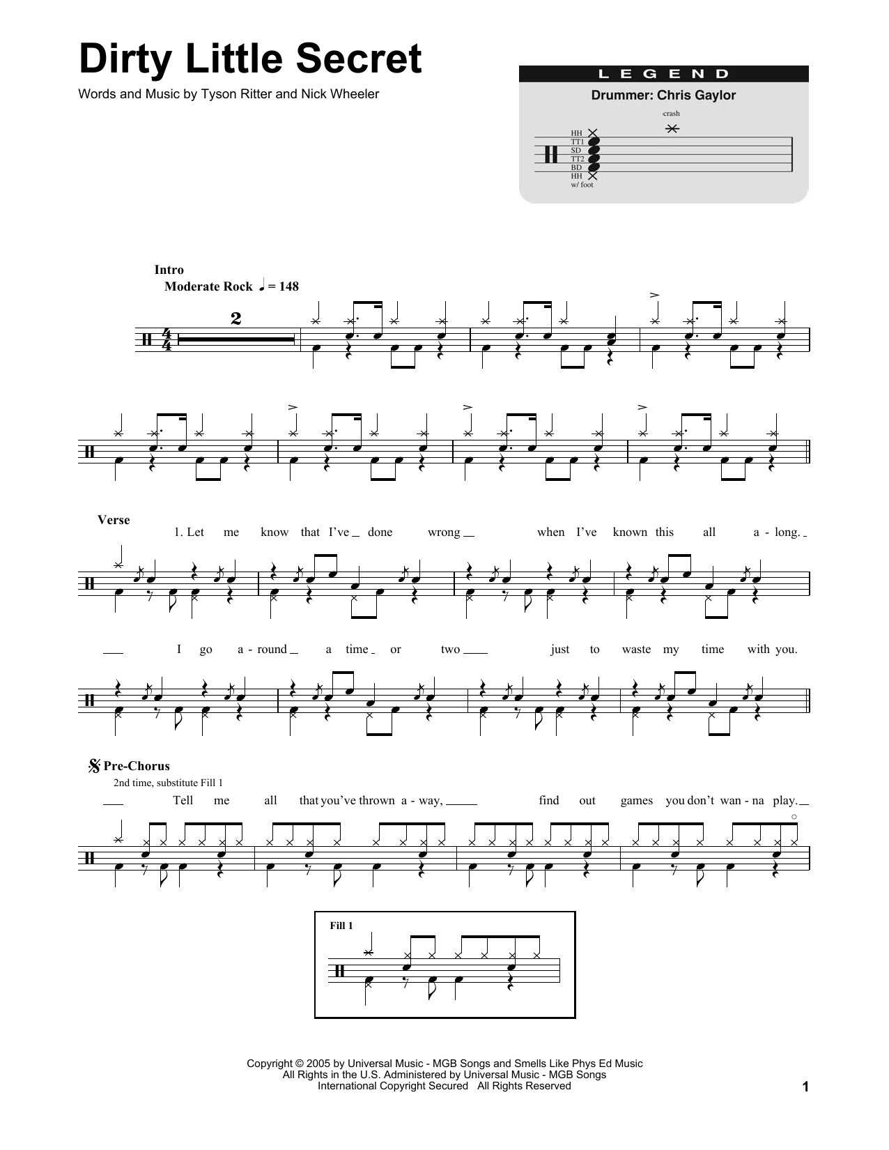 Download The All-American Rejects Dirty Little Secret Sheet Music