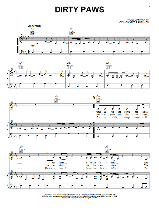 Download Of Monsters and Men Dirty Paws Sheet Music