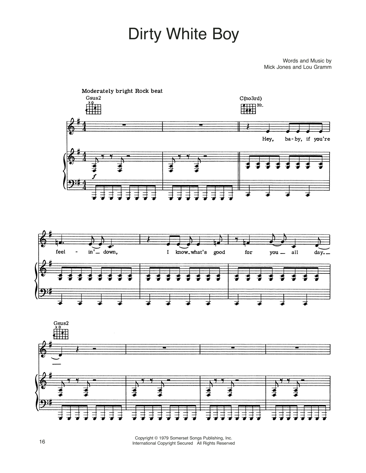 Download Foreigner Dirty White Boy Sheet Music