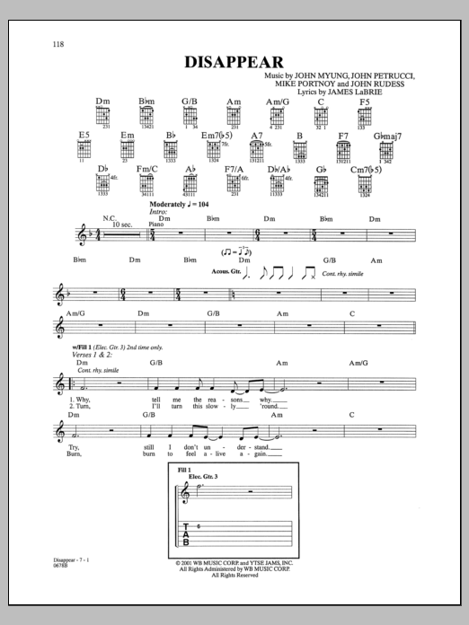 Download Dream Theater Disappear Sheet Music