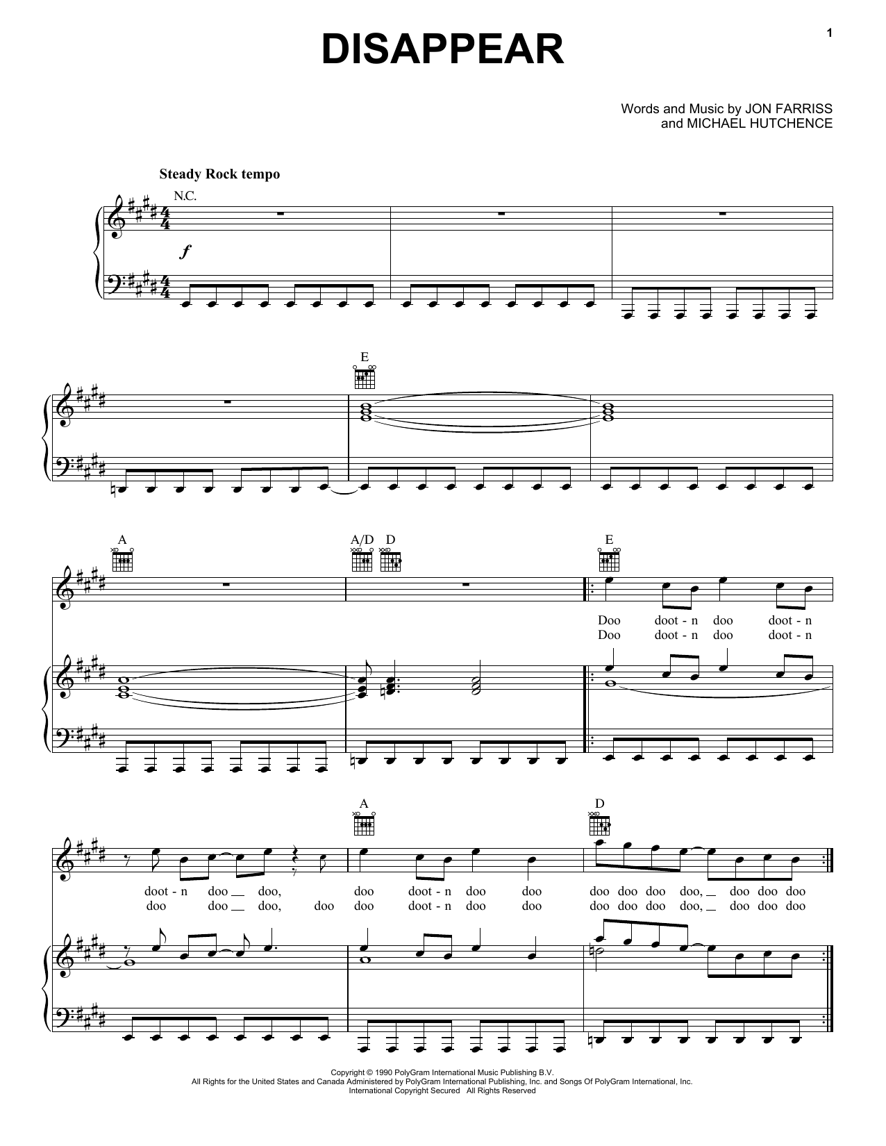 Download INXS Disappear Sheet Music