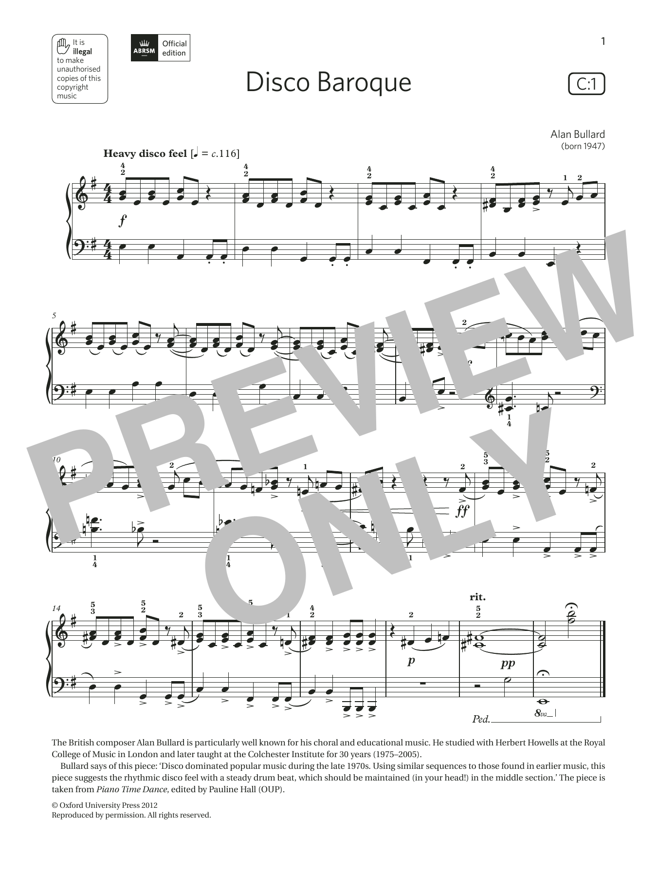Download Alan Bullard Disco Baroque (Grade 3, list C1, from t Sheet Music