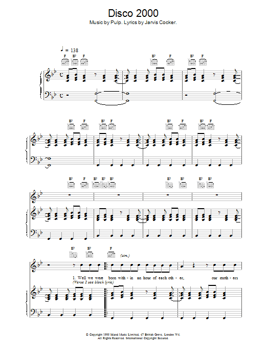 Pulp Disco 2000 sheet music notes printable PDF score