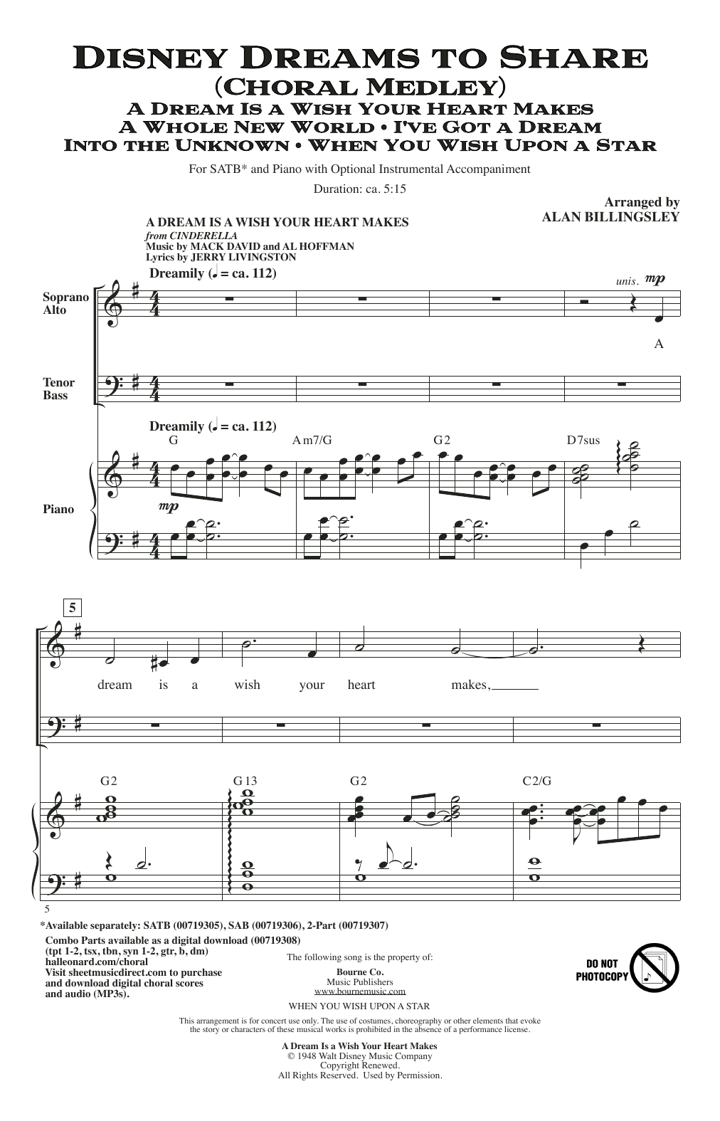 Download Alan Billingsley Disney Dreams To Share (Choral Medley) Sheet Music