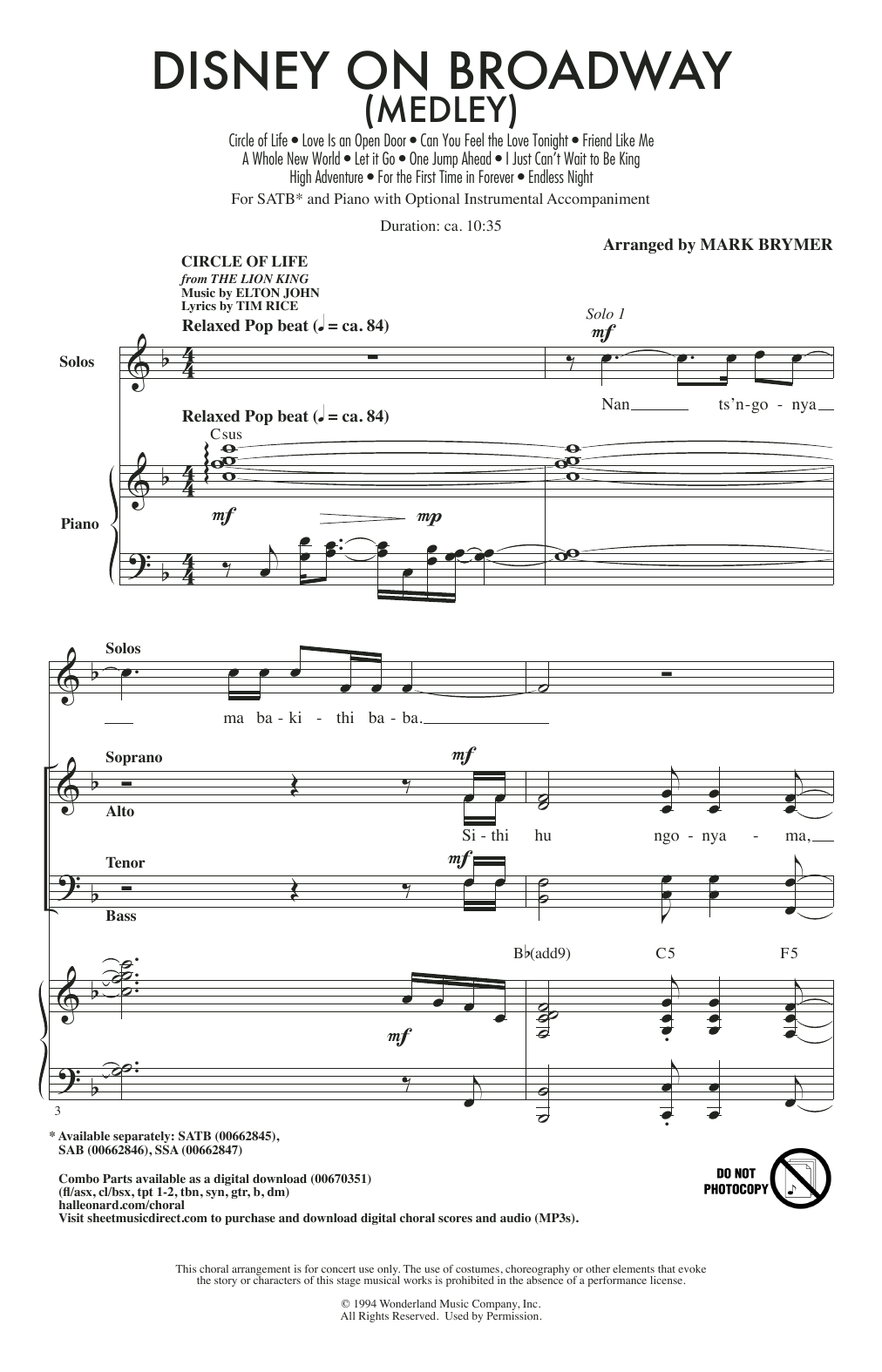 Download Mark Brymer Disney On Broadway (Medley) Sheet Music