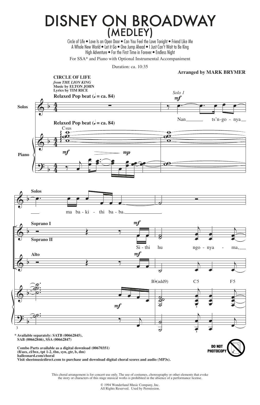 Download Mark Brymer Disney On Broadway (Medley) Sheet Music