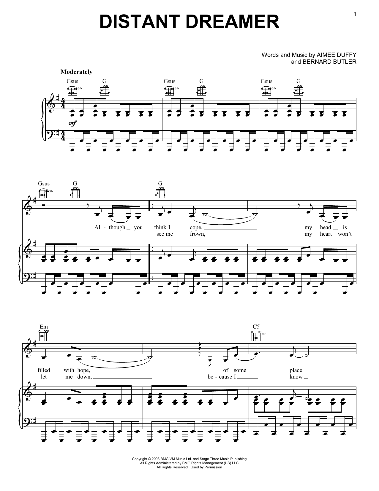 Download Duffy Distant Dreamer Sheet Music