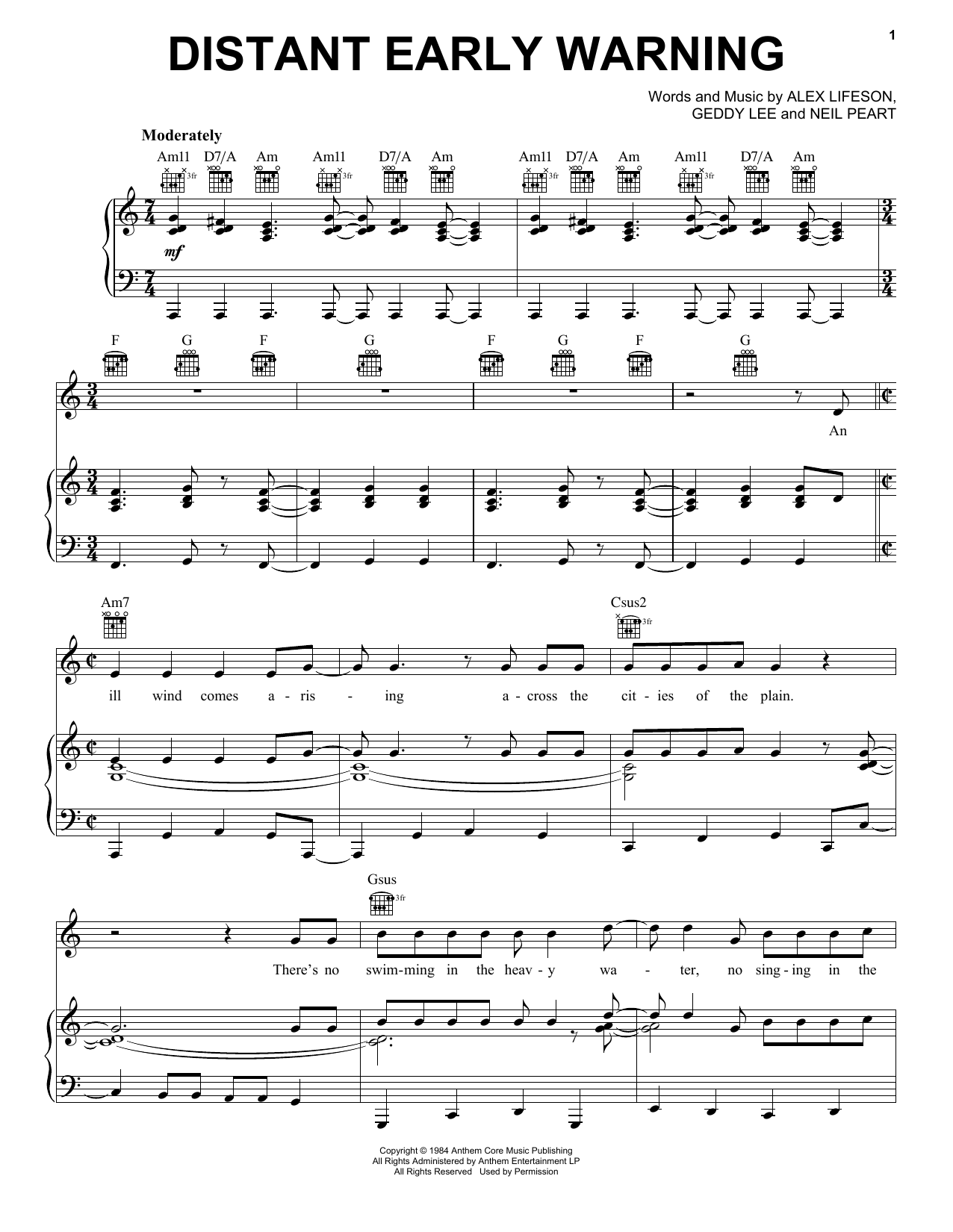 Download Rush Distant Early Warning Sheet Music