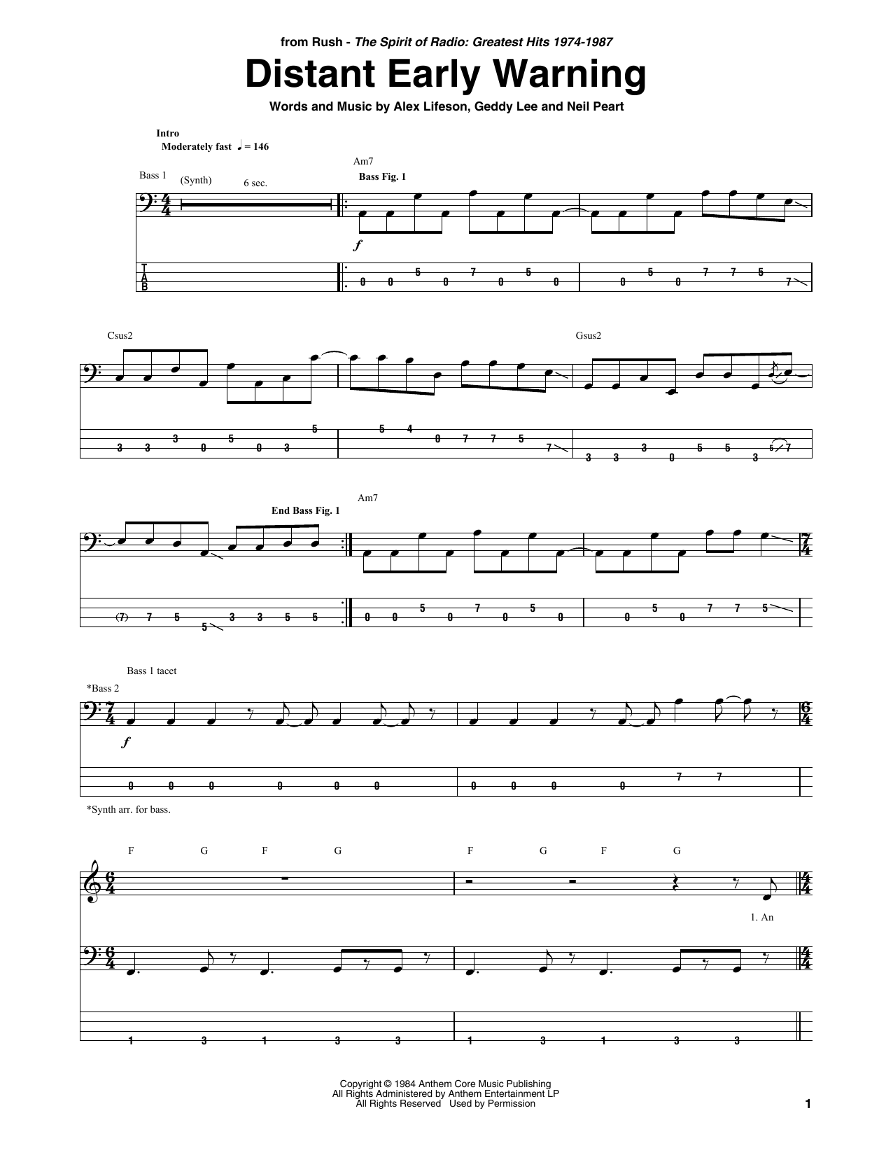 Download Rush Distant Early Warning Sheet Music