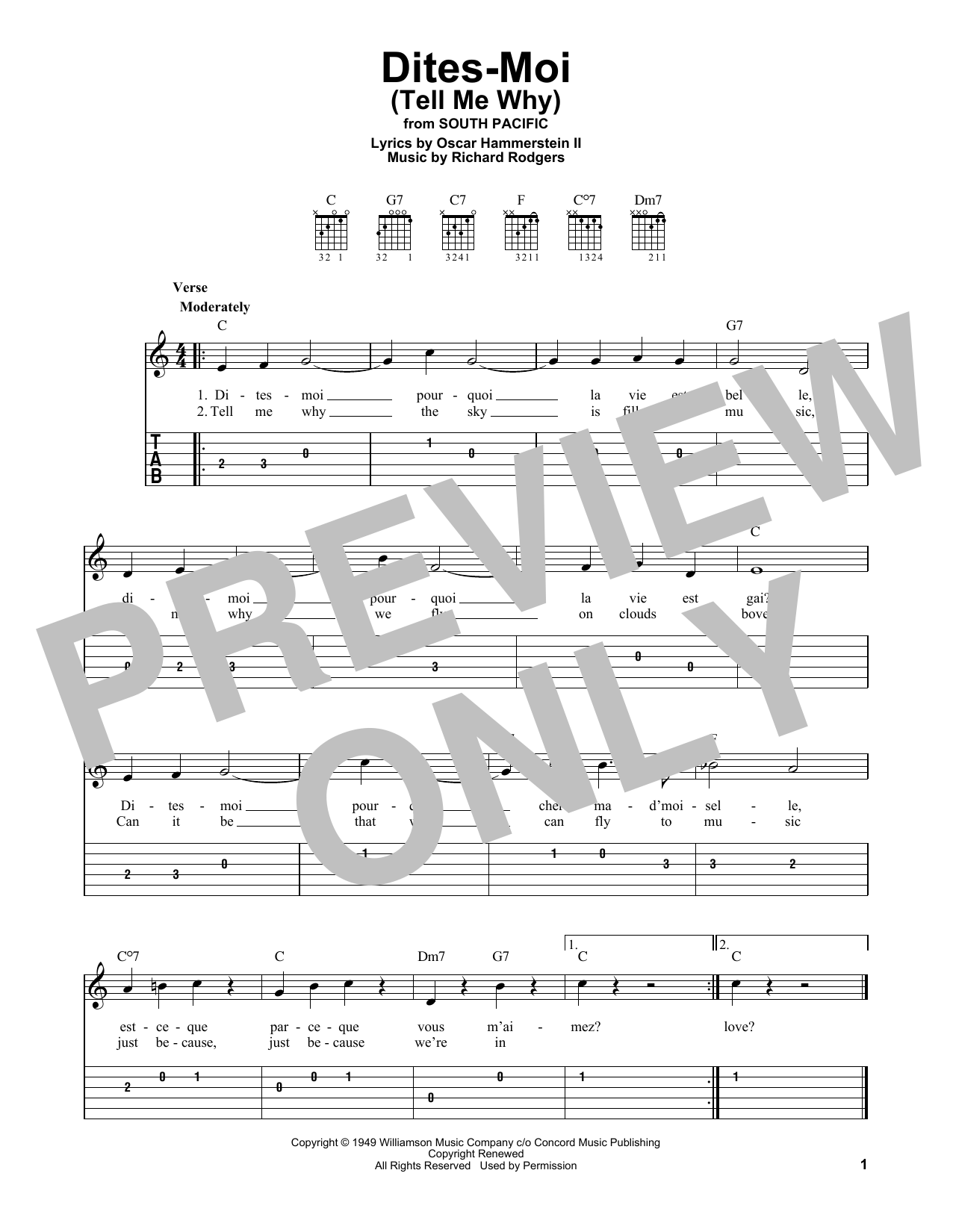 Download Rodgers & Hammerstein Dites-Moi (Tell Me Why) (from South Pac Sheet Music