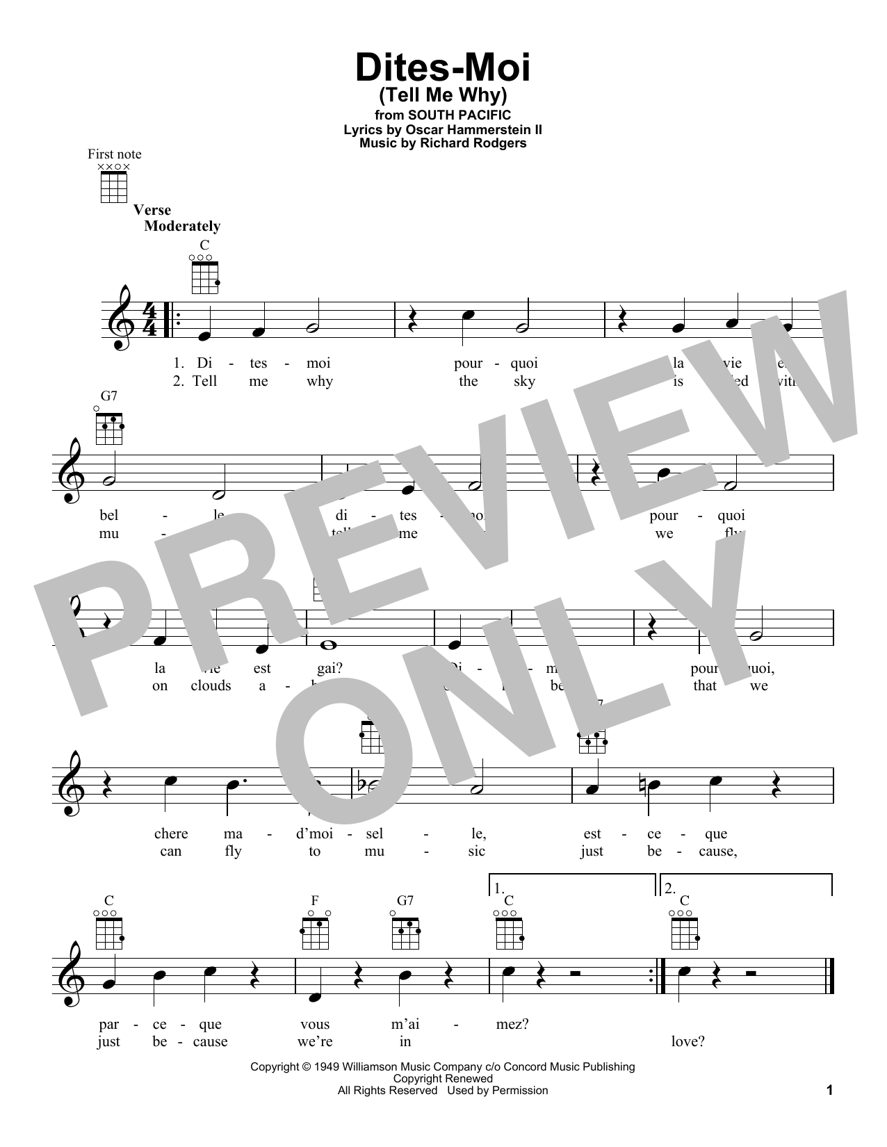 Download Rodgers & Hammerstein Dites-Moi (Tell Me Why) (from South Pac Sheet Music