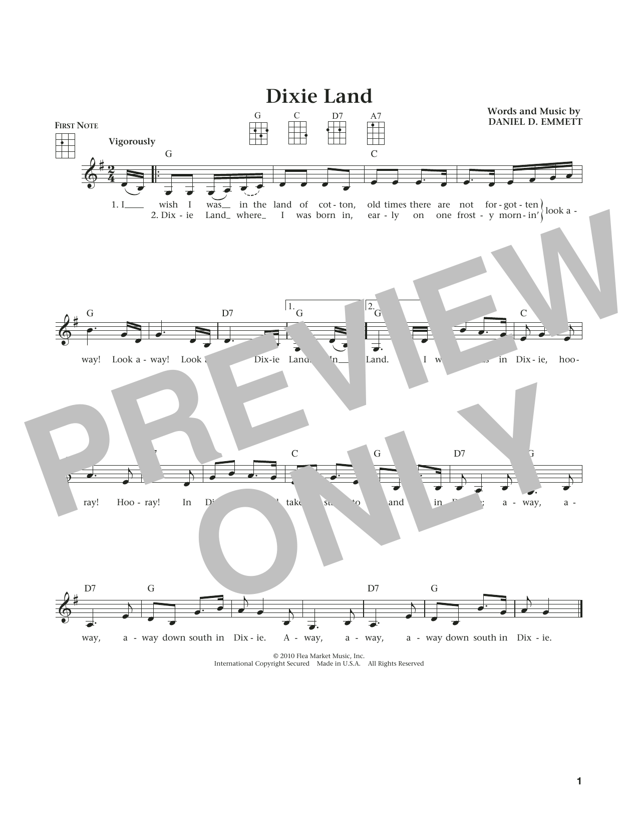 Download Daniel Emmitt Dixie Land (from The Daily Ukulele) (ar Sheet Music