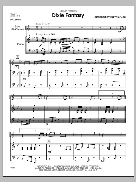 Download Gee Dixie Fantasy - Piano/Score Sheet Music