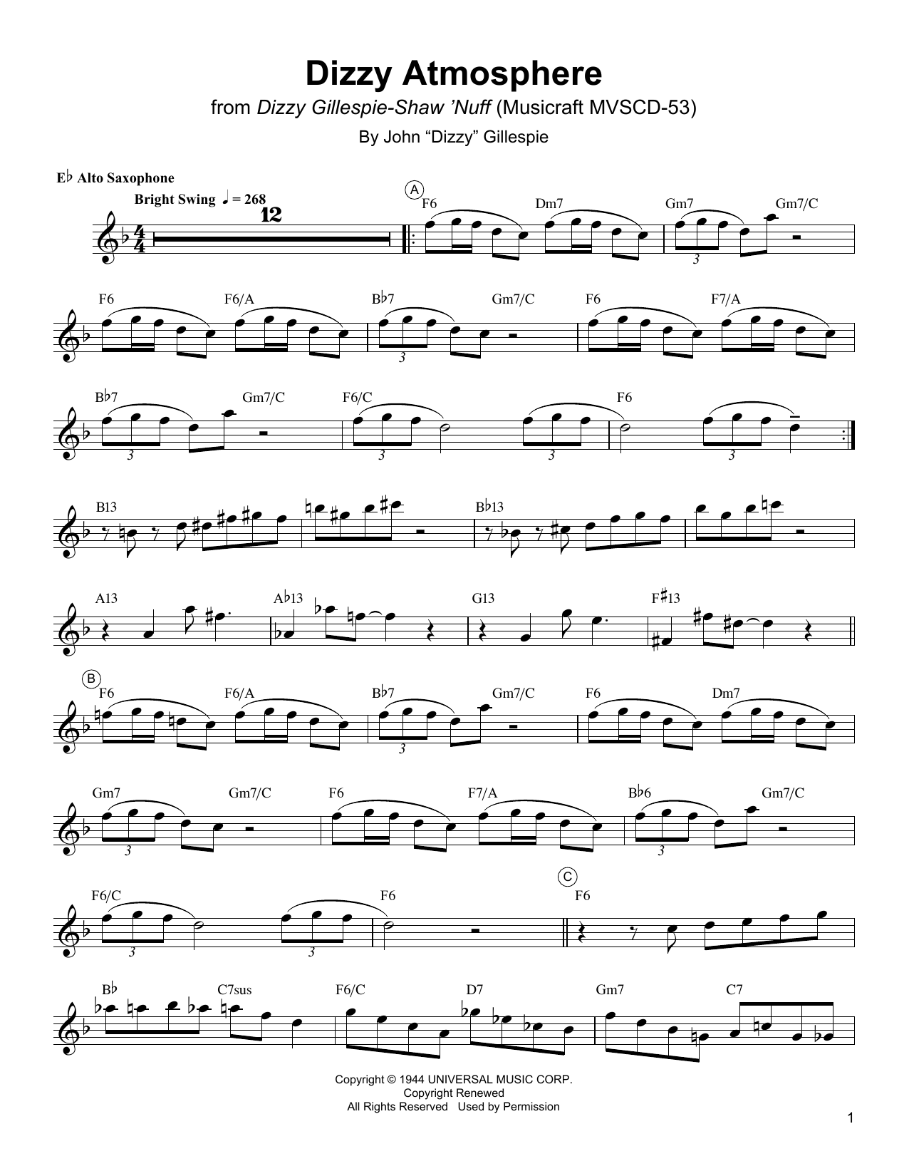 Download Charlie Parker Dizzy Atmosphere Sheet Music