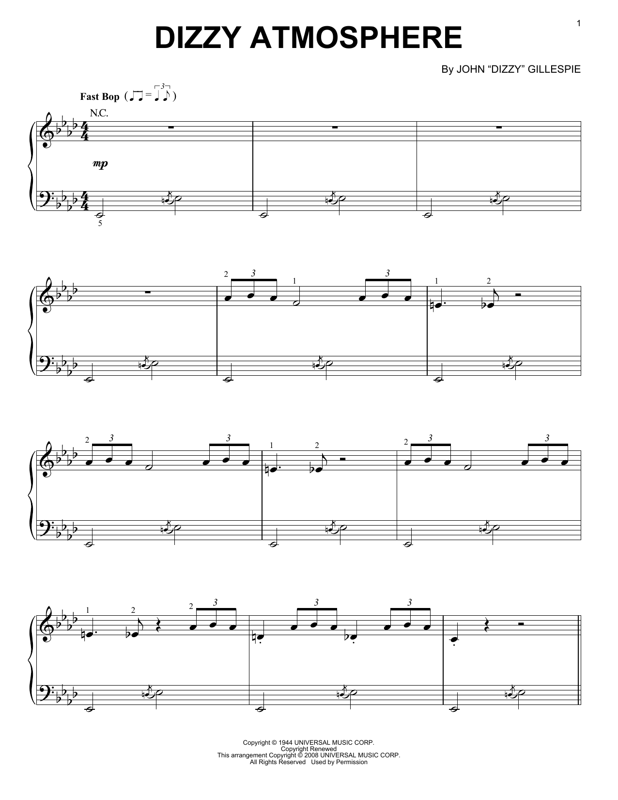 Download Charlie Parker Dizzy Atmosphere Sheet Music