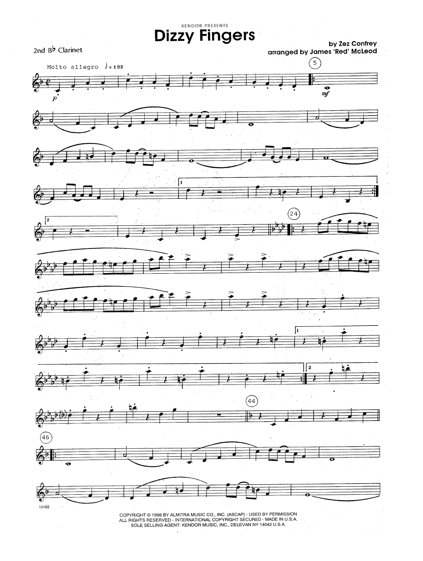Download James 'Red' McLeod Dizzy Fingers - 2nd Bb Clarinet Sheet Music