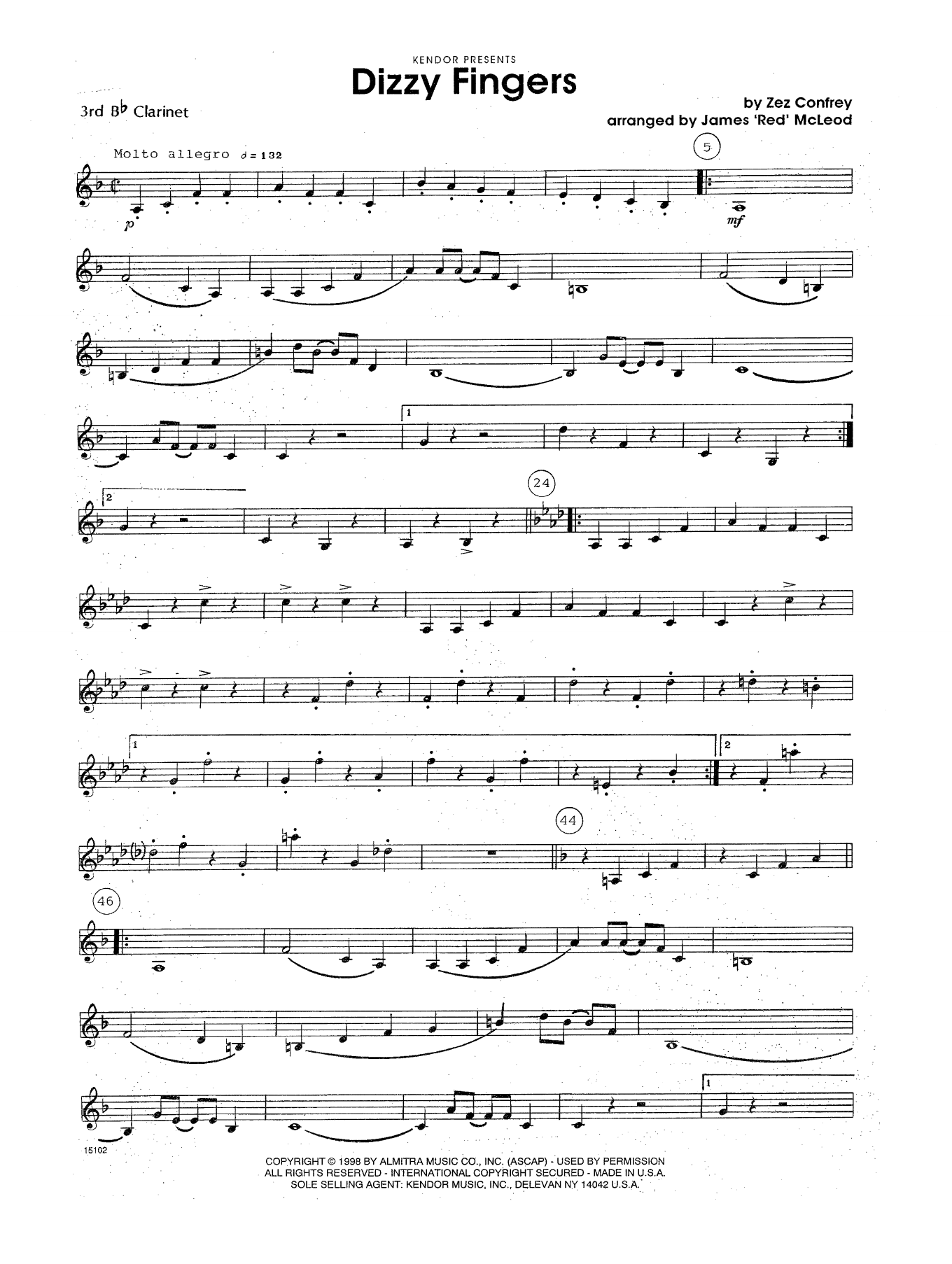 Download James 'Red' McLeod Dizzy Fingers - 3rd Bb Clarinet Sheet Music