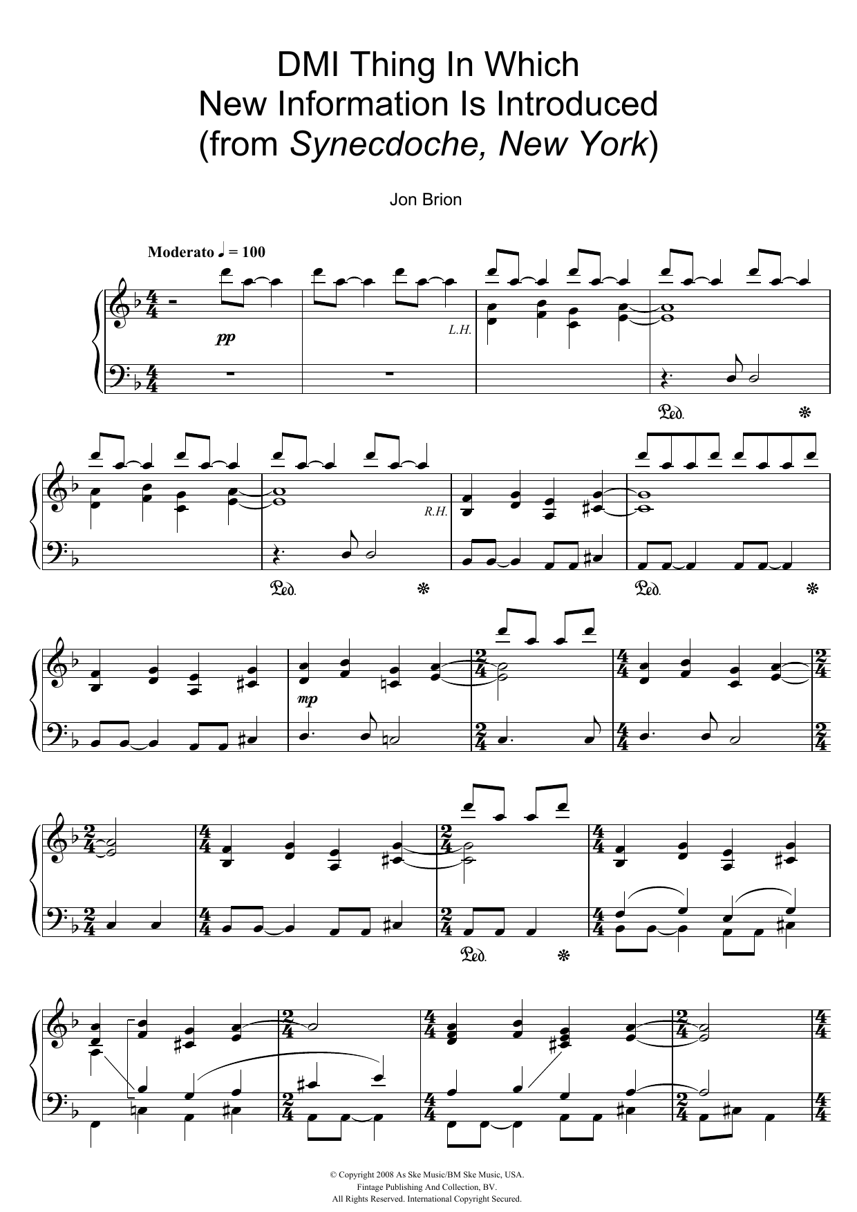 Download Jon Brion DMI Thing In Which New Information Is I Sheet Music