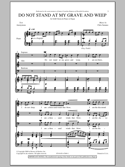 Download Christ Saranec Do Not Stand At My Grave And Weep Sheet Music