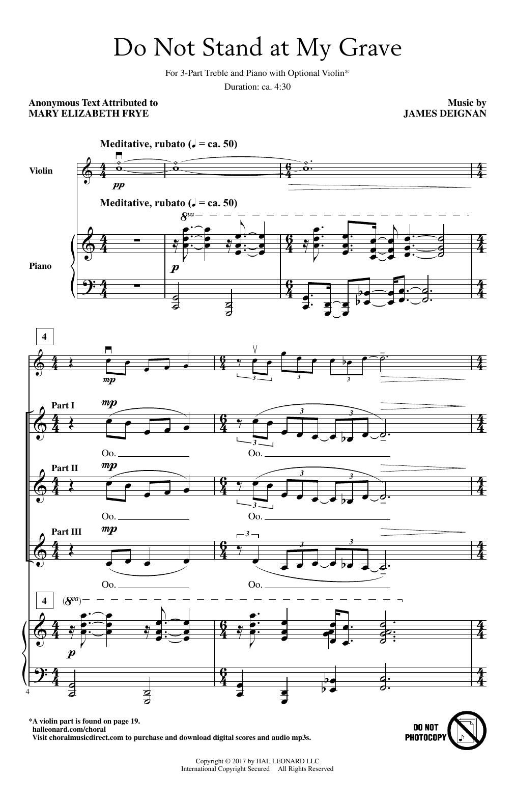 Download James Deignan Do Not Stand At My Grave Sheet Music