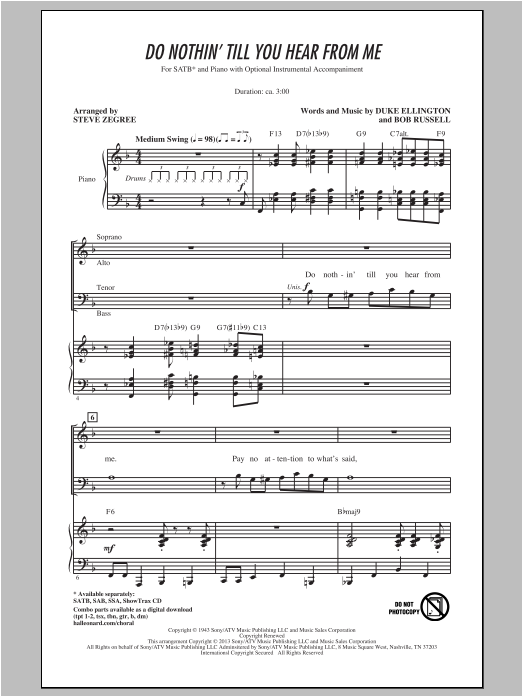 Download Steve Zegree Do Nothin' Till You Hear From Me Sheet Music