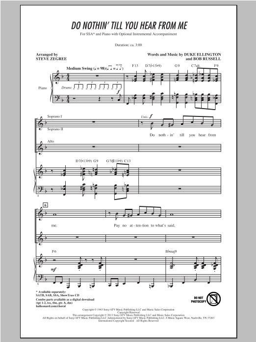 Download Steve Zegree Do Nothin' Till You Hear From Me Sheet Music