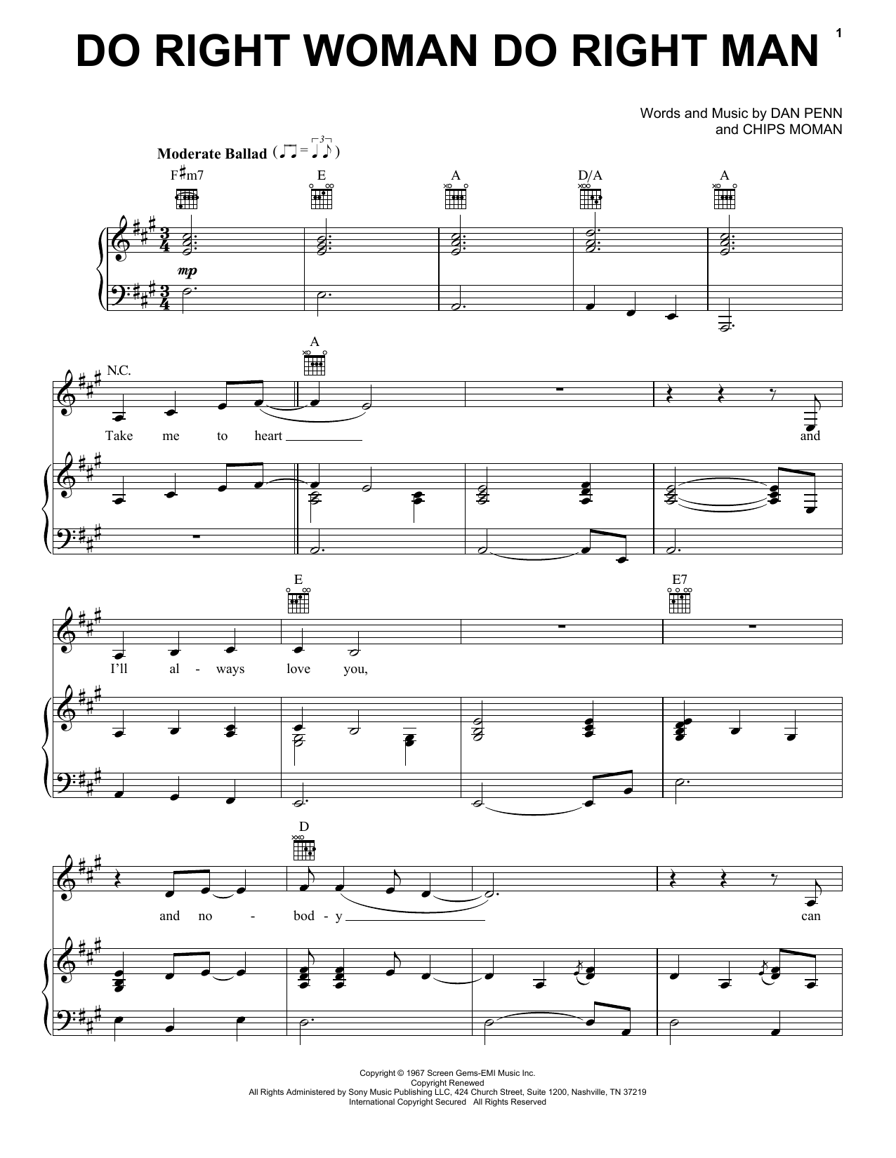 Download Aretha Franklin Do Right Woman Do Right Man Sheet Music
