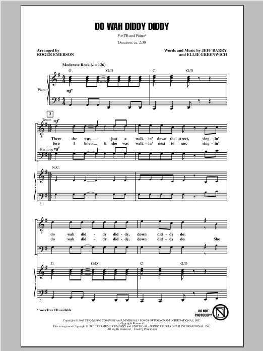 Download Roger Emerson Do Wah Diddy Diddy Sheet Music