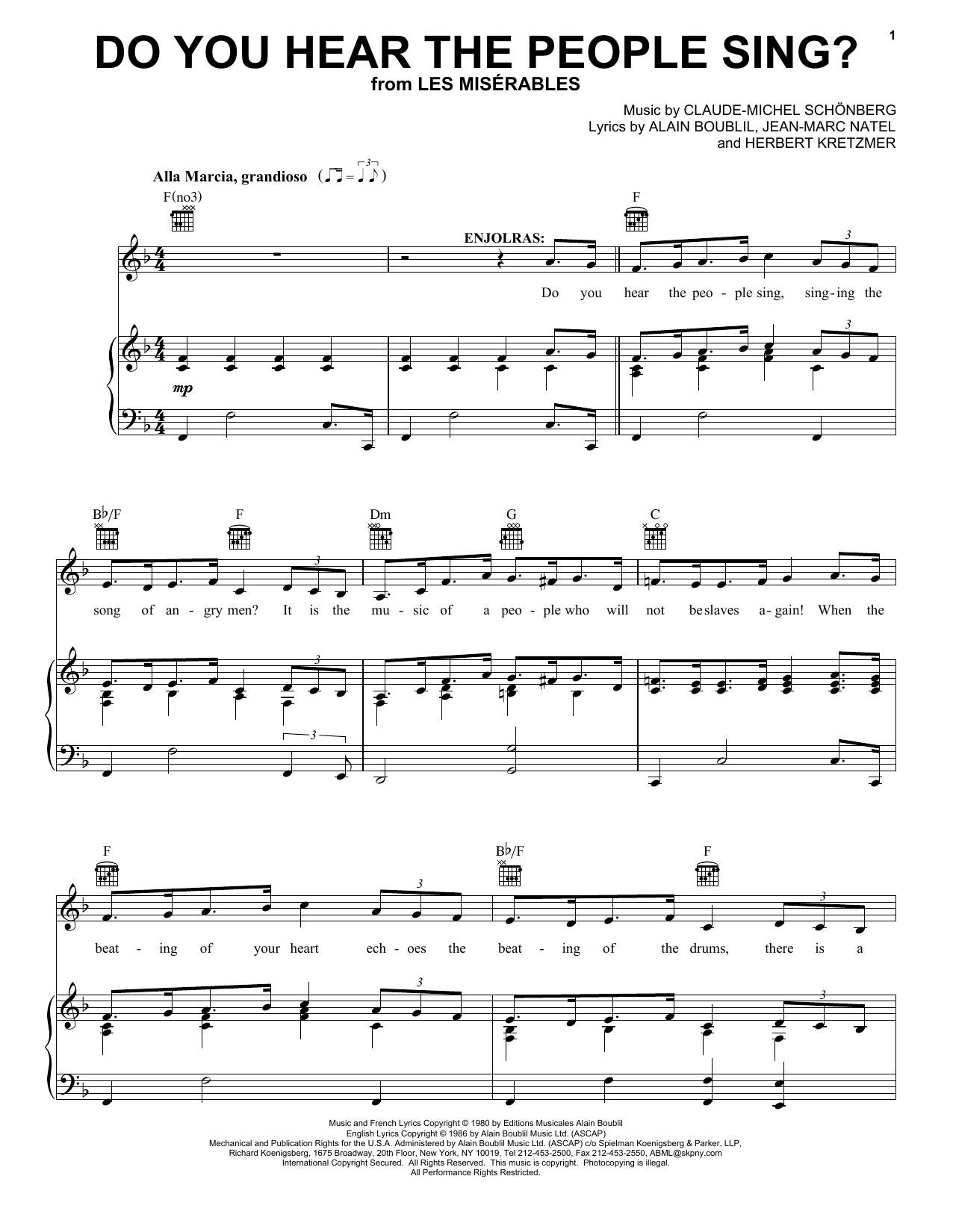 Download Alain Boublil Do You Hear The People Sing? Sheet Music