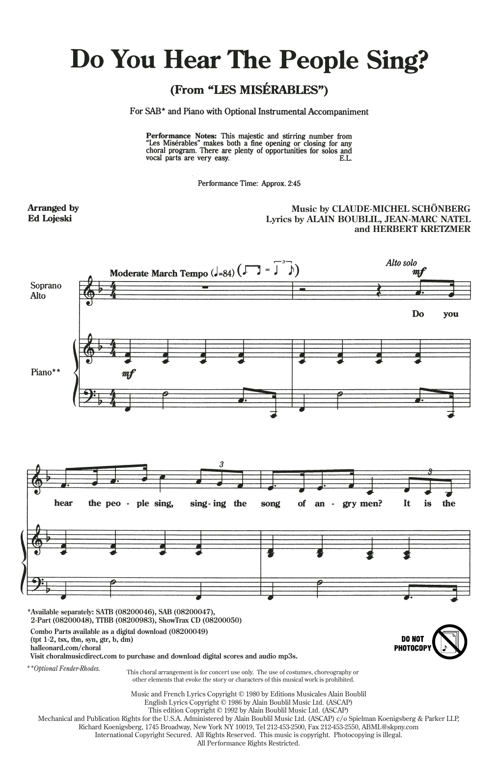 Download Boublil & Schonberg Do You Hear The People Sing? (from Les Sheet Music