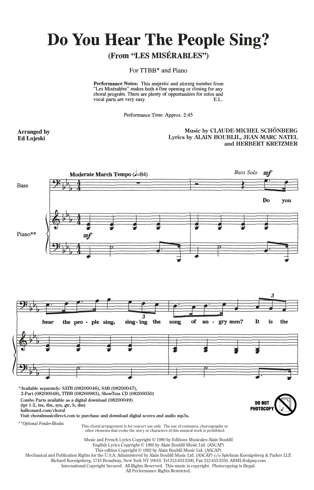 Download Boublil and Schonberg Do You Hear The People Sing? (from Les Sheet Music