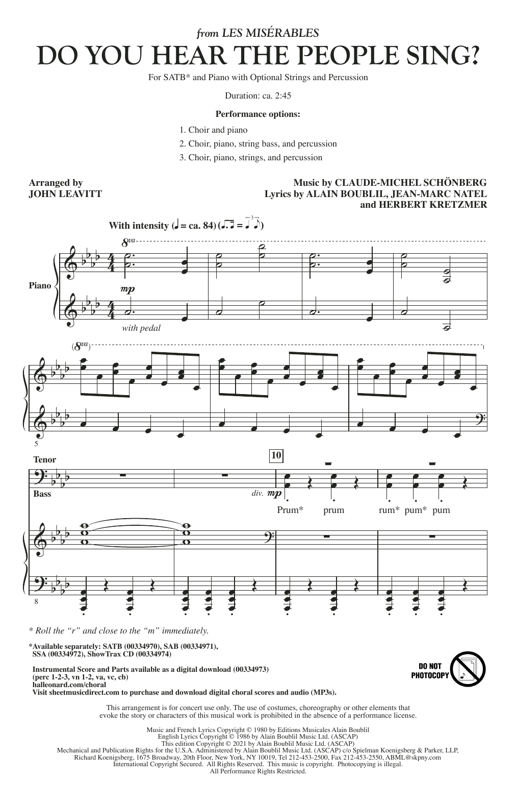 Download Boublil & Schönberg Do You Hear The People Sing? (from Les Sheet Music