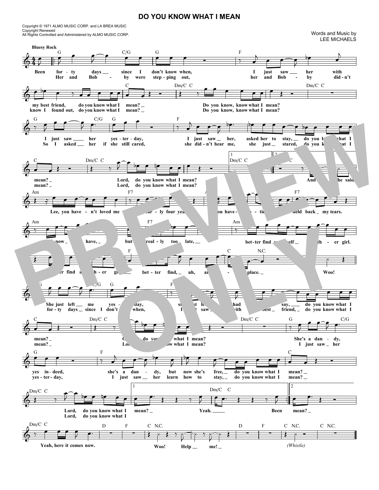 Download Lee Michaels Do You Know What I Mean Sheet Music