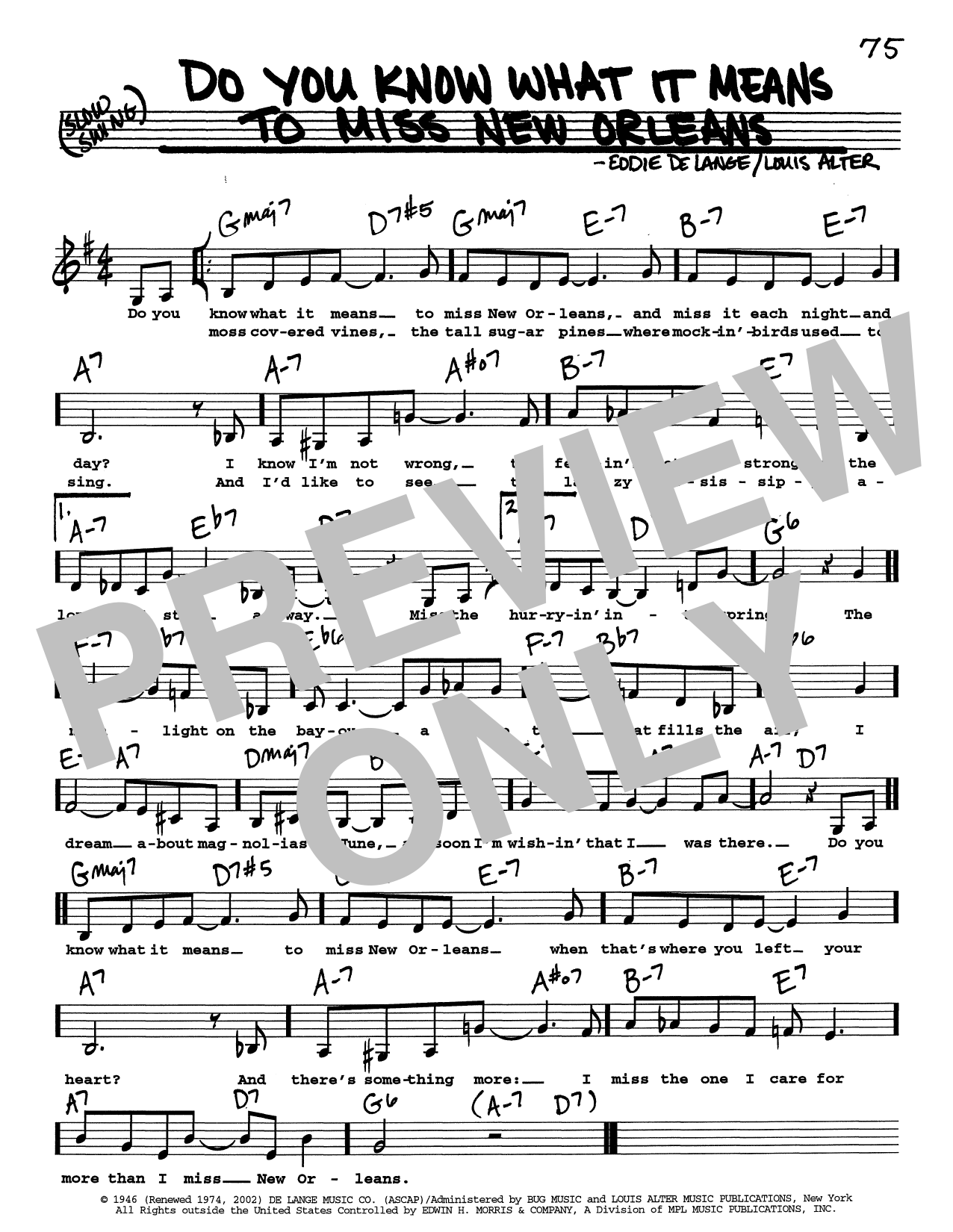 Eddie De Lange Do You Know What It Means To Miss New Orleans (Low Voice) sheet music notes printable PDF score