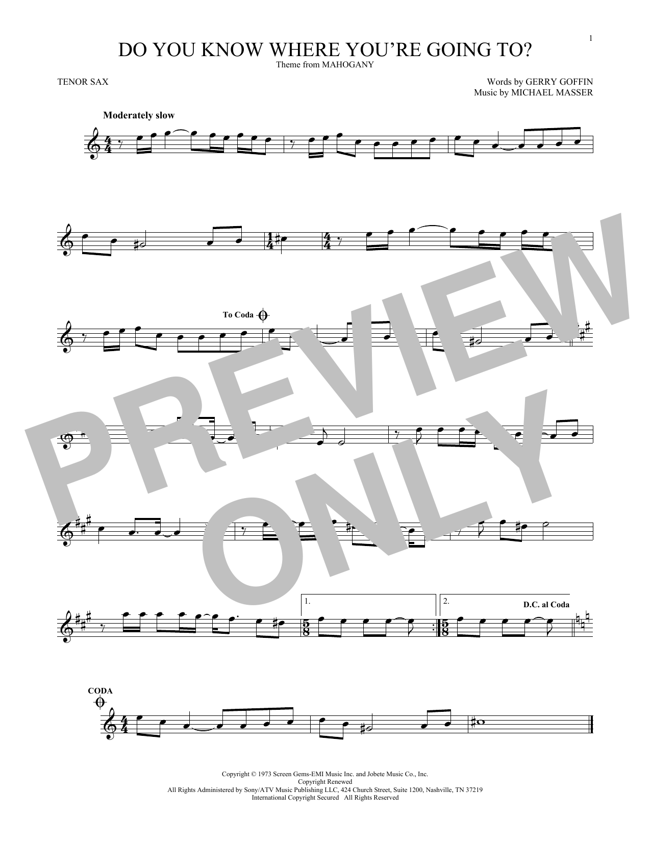 Download Diana Ross Do You Know Where You're Going To? Sheet Music