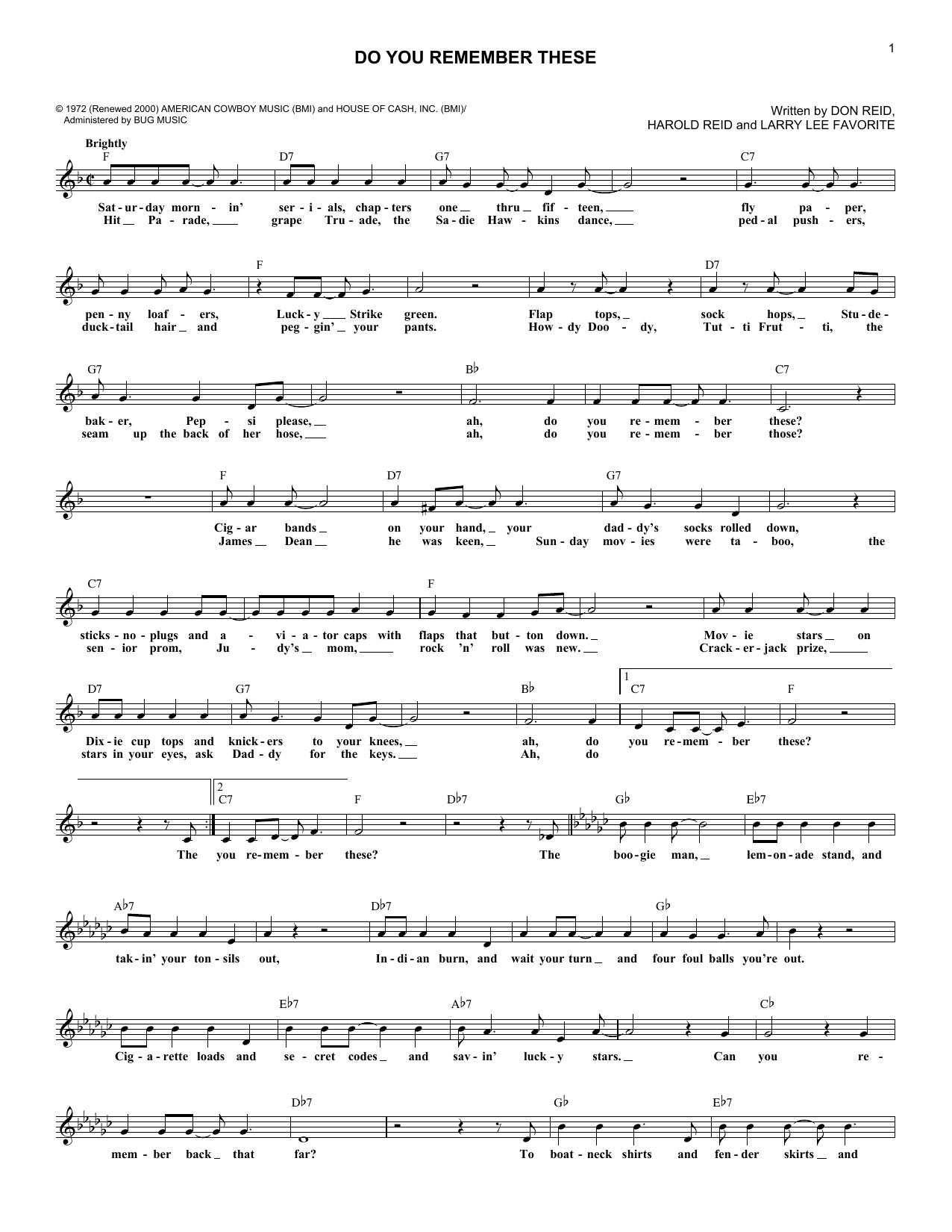 Download The Statler Brothers Do You Remember These Sheet Music