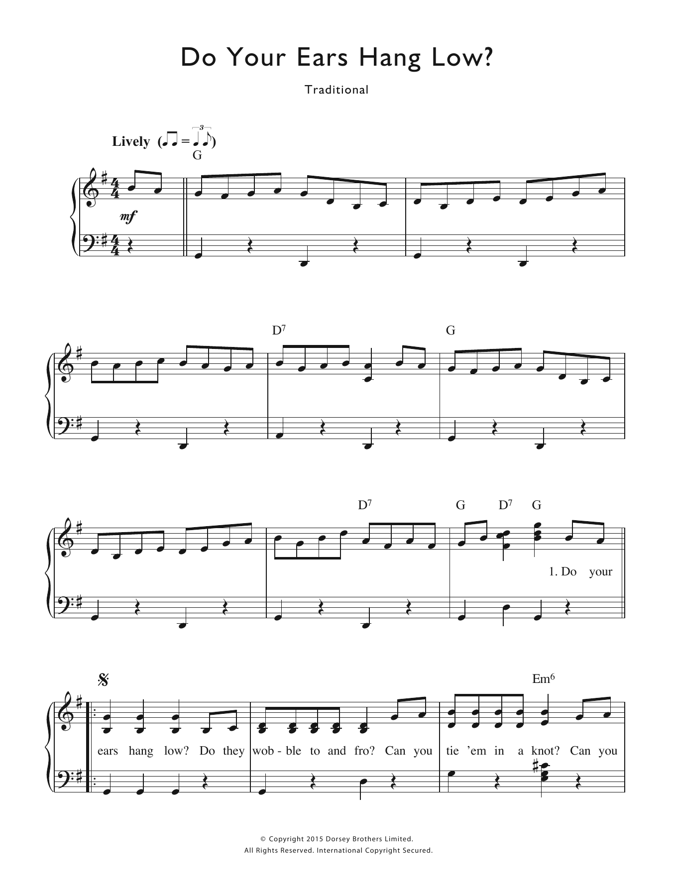 Download Traditional Nursery Rhyme Do Your Ears Hang Low Sheet Music