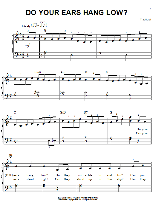 Download Traditional Do Your Ears Hang Low? Sheet Music