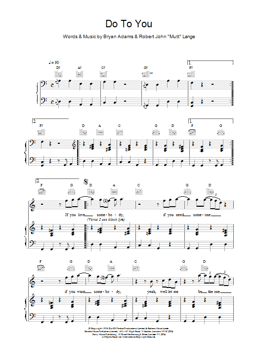 Bryan Adams Do To You sheet music notes printable PDF score