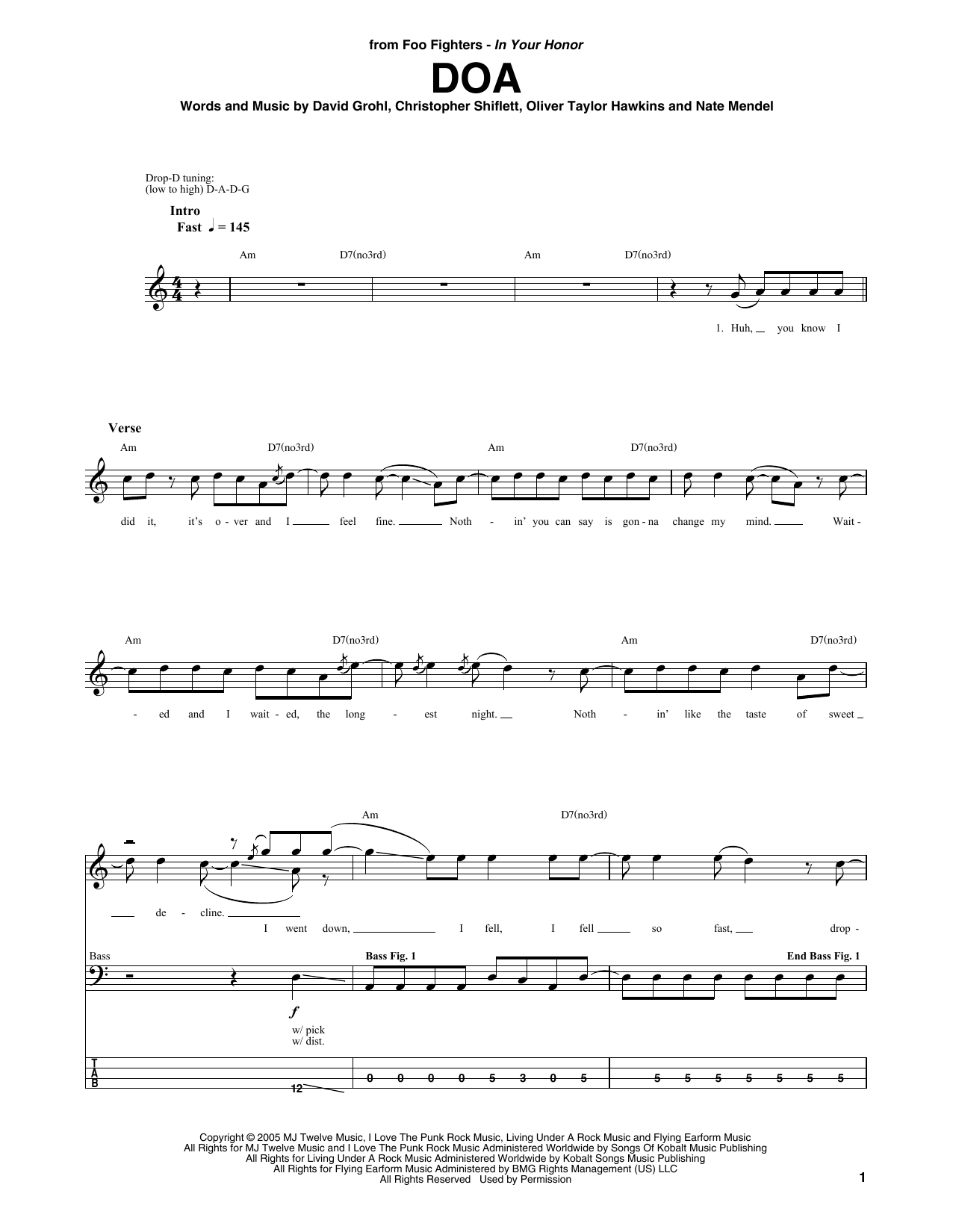 Download Foo Fighters DOA Sheet Music