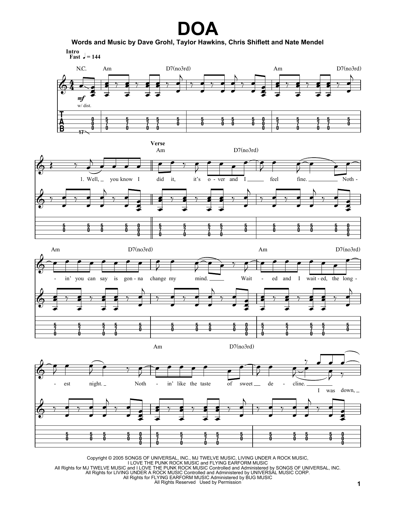 Download Foo Fighters DOA Sheet Music