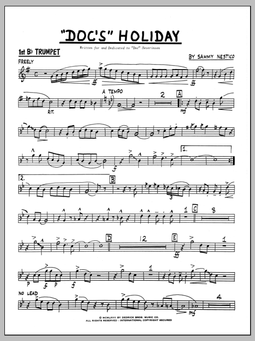 Download Sammy Nestico Doc's Holiday - 1st Bb Trumpet Sheet Music