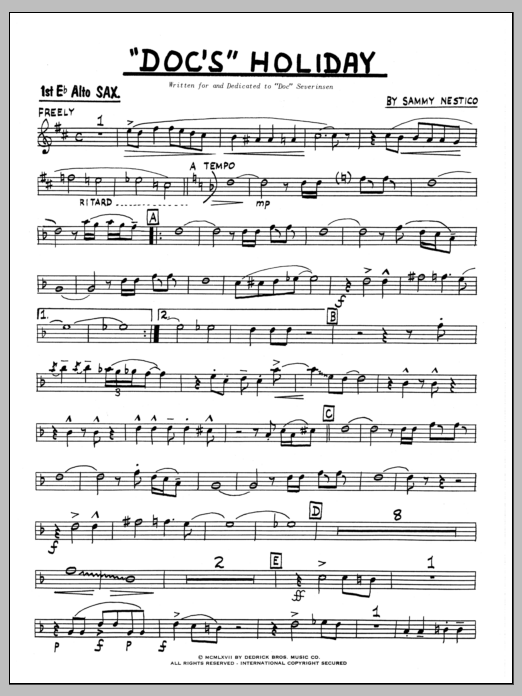 Download Sammy Nestico Doc's Holiday - 1st Eb Alto Saxophone Sheet Music