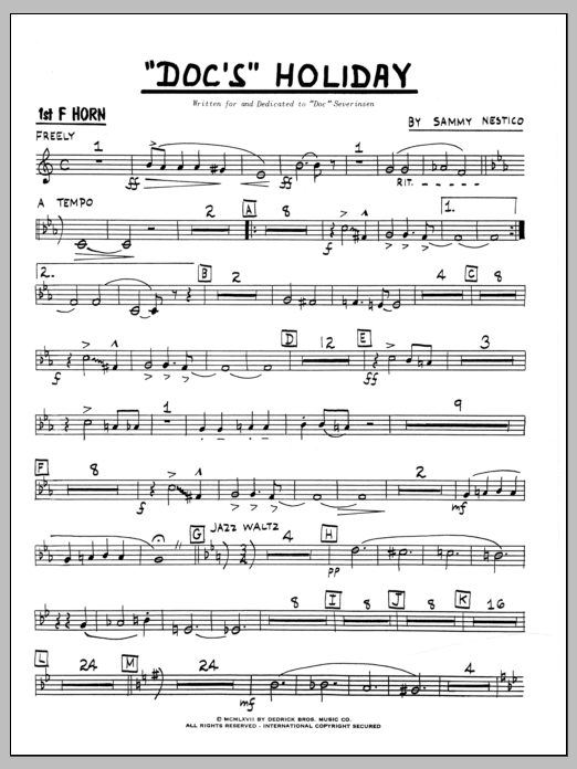 Download Sammy Nestico Doc's Holiday - 1st F Horn Sheet Music